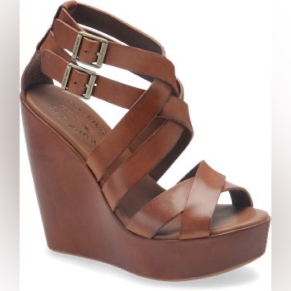 Kork-Ease cognac brown Hailey Leather Wedge Heel